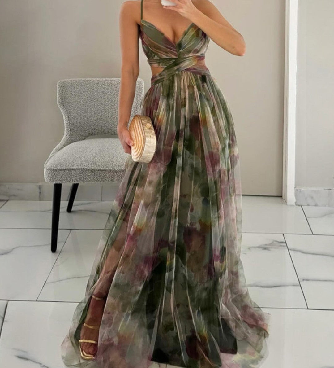 Giselle - Μαγευτικό μακρύ φόρεμα με λουλουδάτο σχέδιο